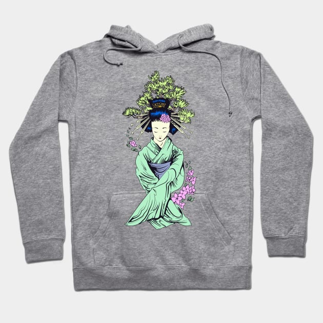 Geisha Hiding Two Tanto Under Sleeves Hoodie by MarinasingerDesigns